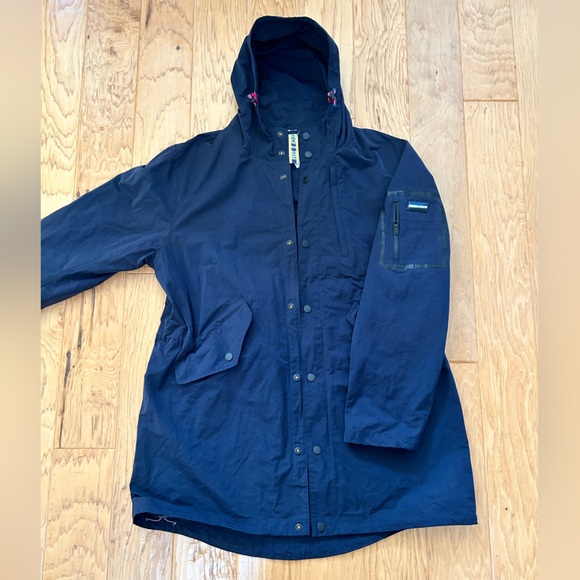 Scotch & Soda NWT Voyage Mondial XXL Navy Blue Hooded Rain Coat Pink Accents - Picture 1 of 13